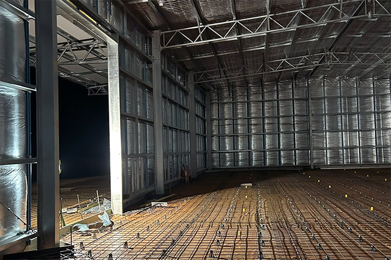 Large commercial concrete slab with steel reinforcement ready for pour, Adelaide